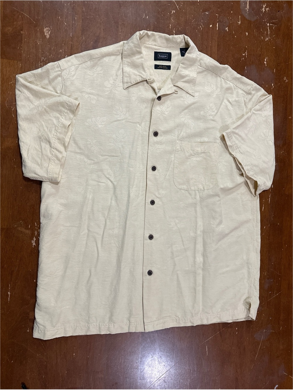 Haggar Buttery Yellow Textured Silk Short Sleeve Button-Up